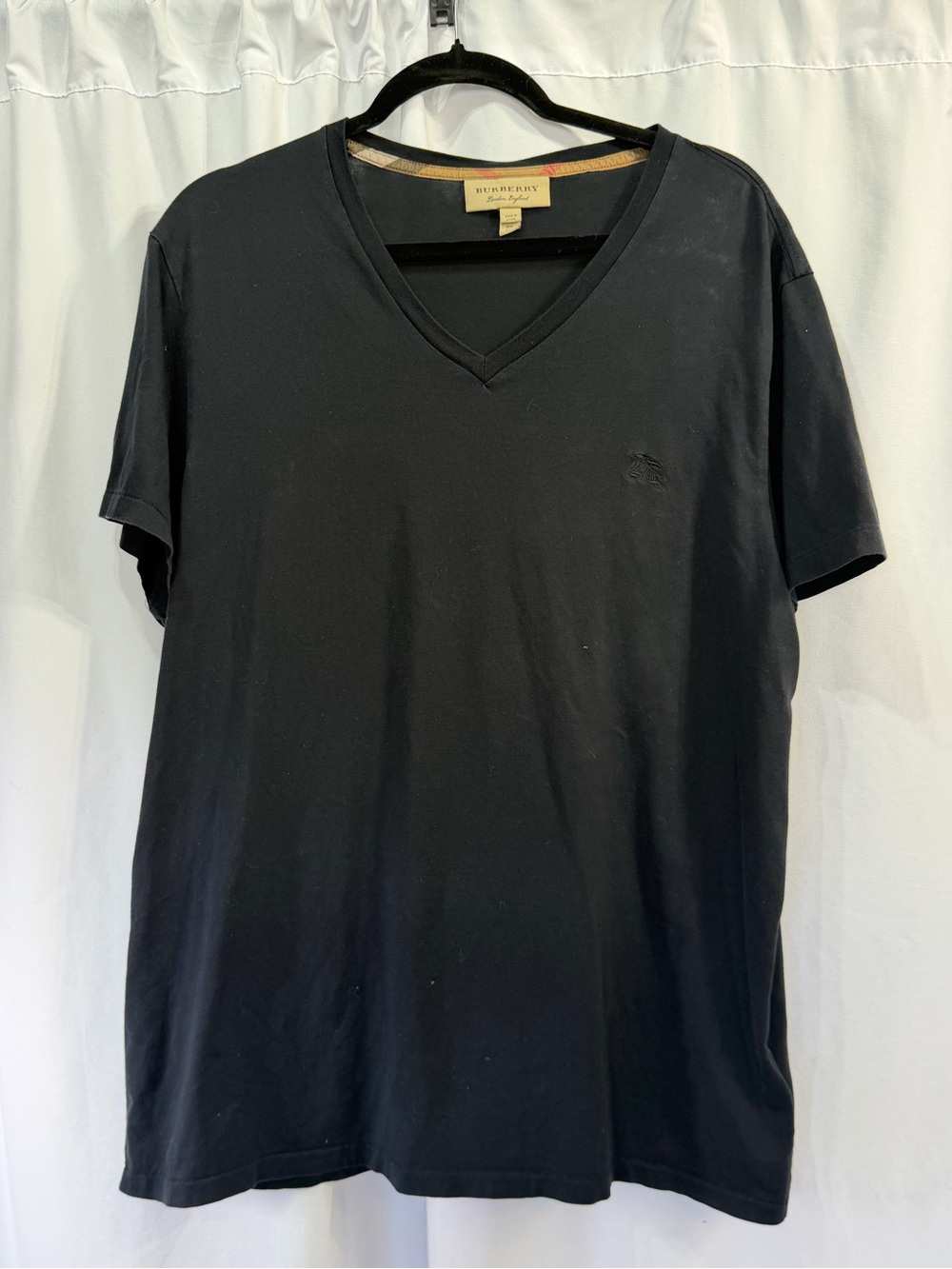 Burberry Men’s Black V-Neck Tee with Subtle Logo